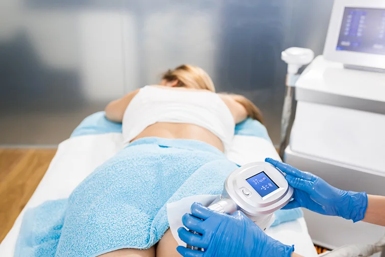 Coolsculpting procedure with woman lying on her stomach